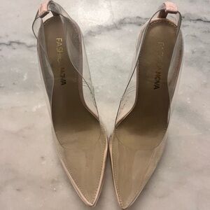 Fashion Nova Clear PVC Pointed-Toe Slingback Pumps with Pink Trim